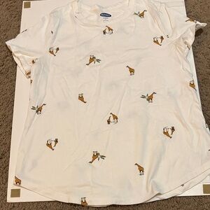 Old Navy Cream T-Shirt with Giraffe Pattern